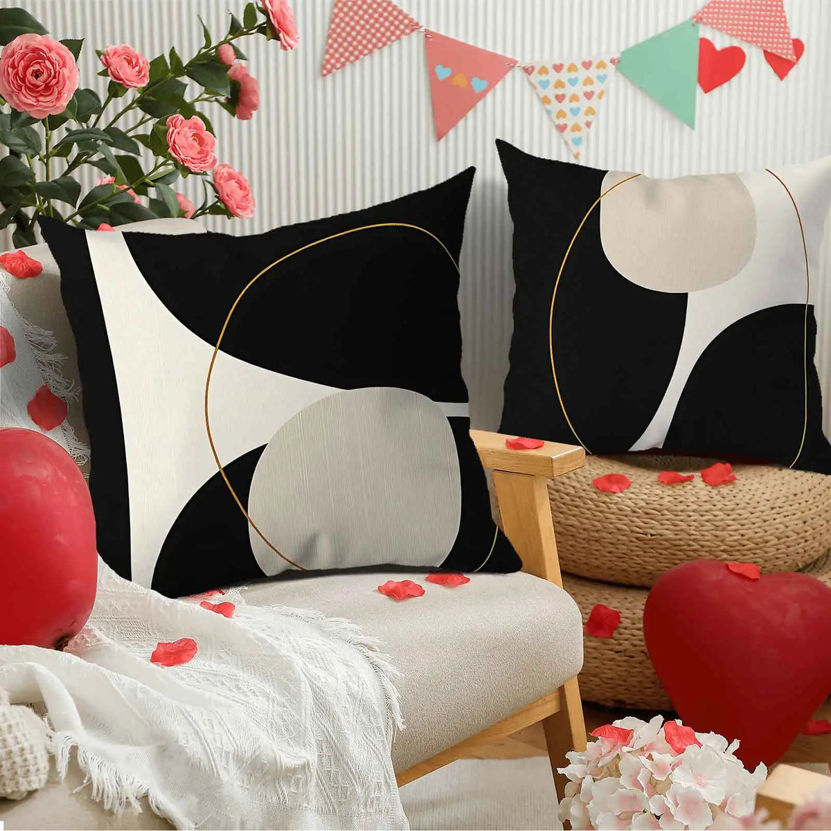 Geometric Print Throw Pillow Cover — styling detail