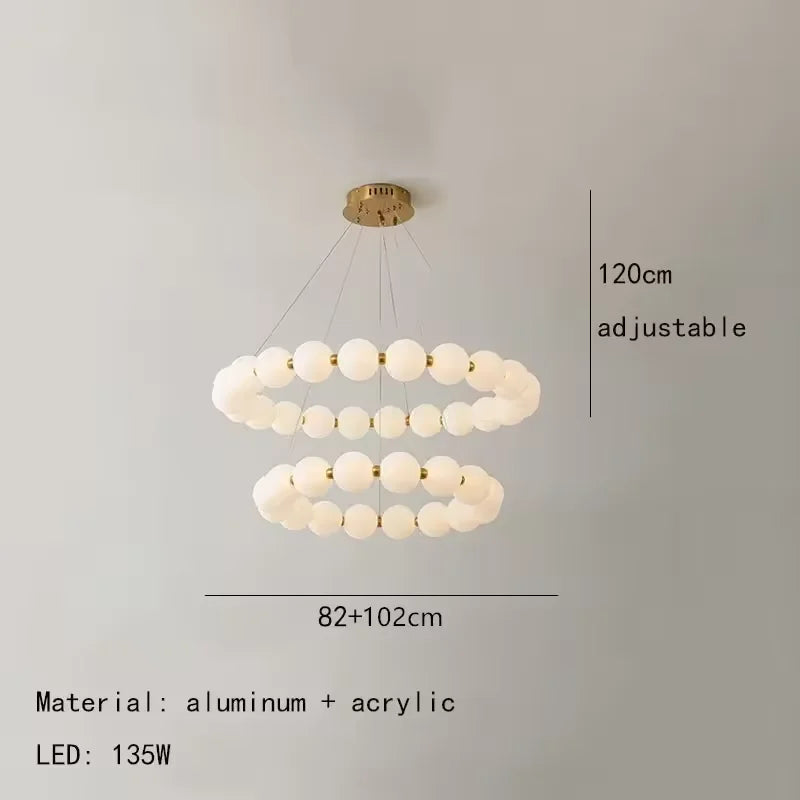 Bead chandelier at 32.3 in across in white 6000K light, 110 to 240V