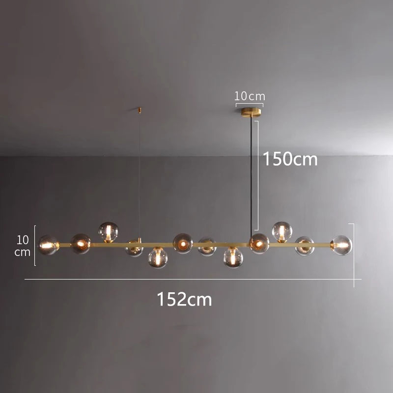 Brown glass linear chandelier with a 59.1 inch adjustable cord drop