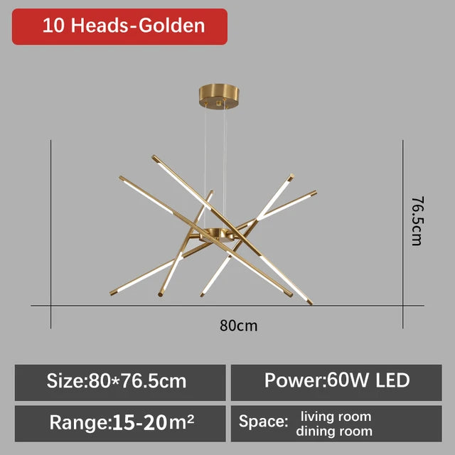 Gold cluster chandelier with six heads for a dining room ceiling