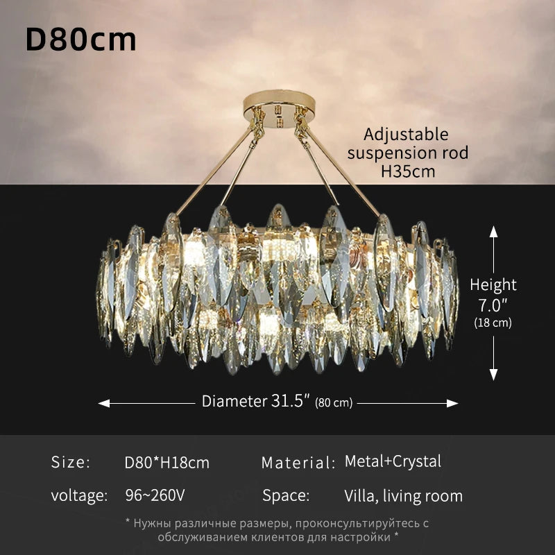Crystal chandelier on a plated frame with neutral light LED sources