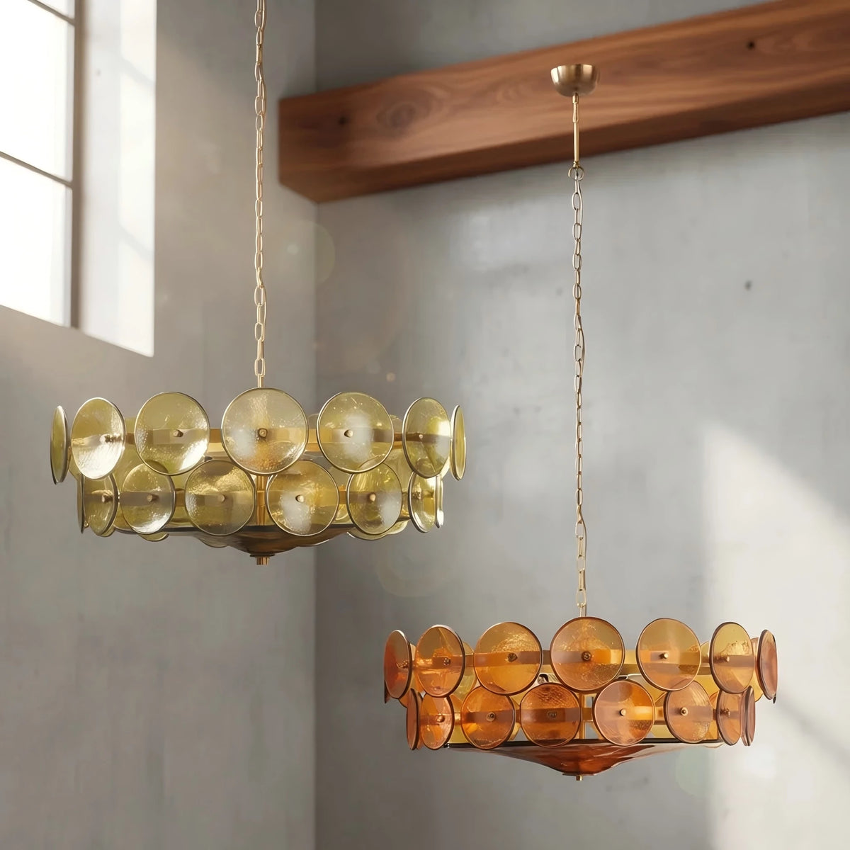 Handmade green glass chandelier at 23.6 in diameter on a chain pendant
