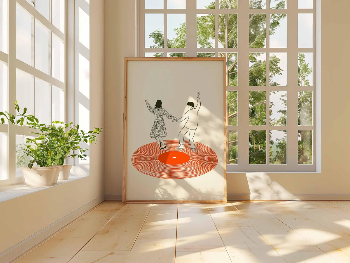 Retro Dancing Couple Record Player Canvas Wall Art