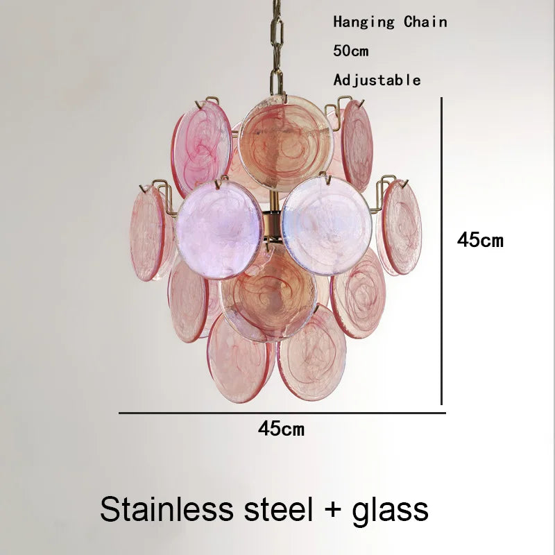 Blue stained glass chandelier, 19.7 inch round, on a polished frame