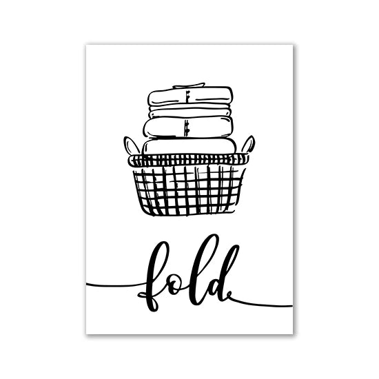 Minimalist Black White Stick Figure Laundry Canvas Art