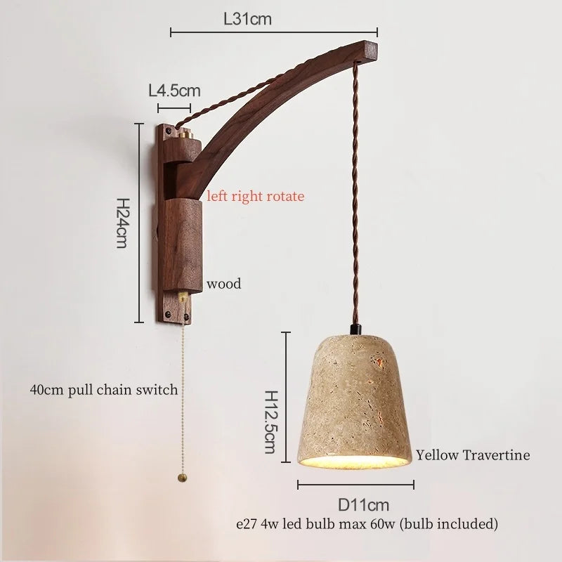 Wabi-Sabi Travertine Swing Arm Wall Sconce