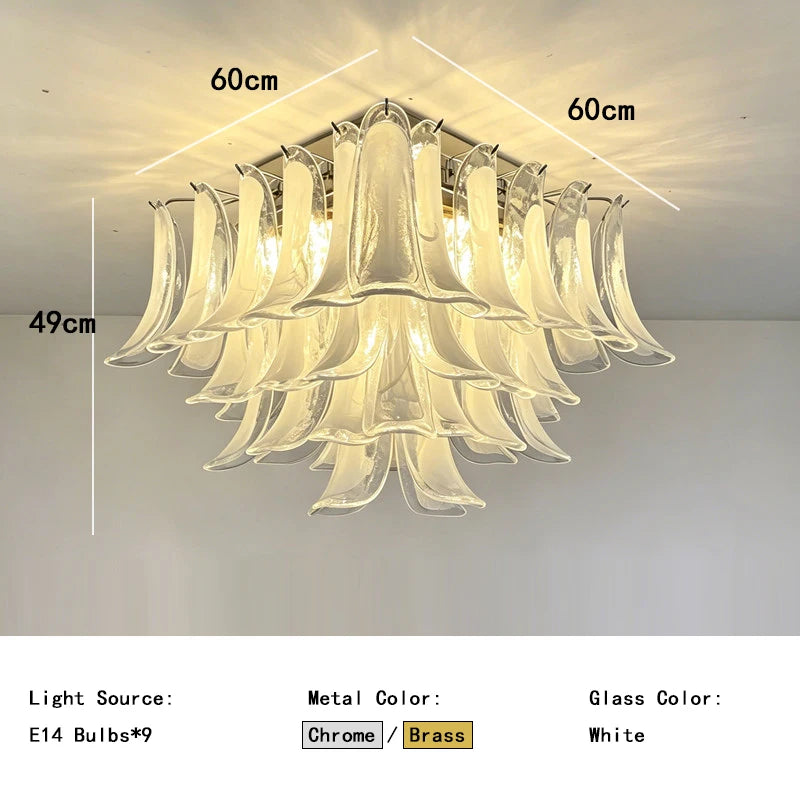 Chrome petal chandelier at 29.9 in across with E14 LED fittings