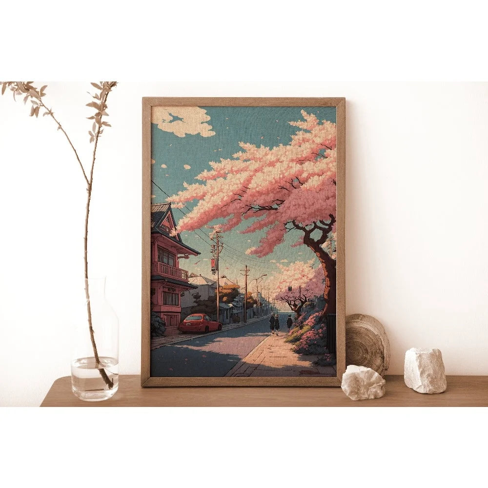 Japanese Botanical Tree Illustration Canvas Wall Art