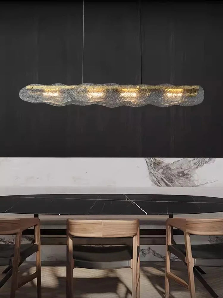Black framed water ripple glass chandelier with clear glass panels