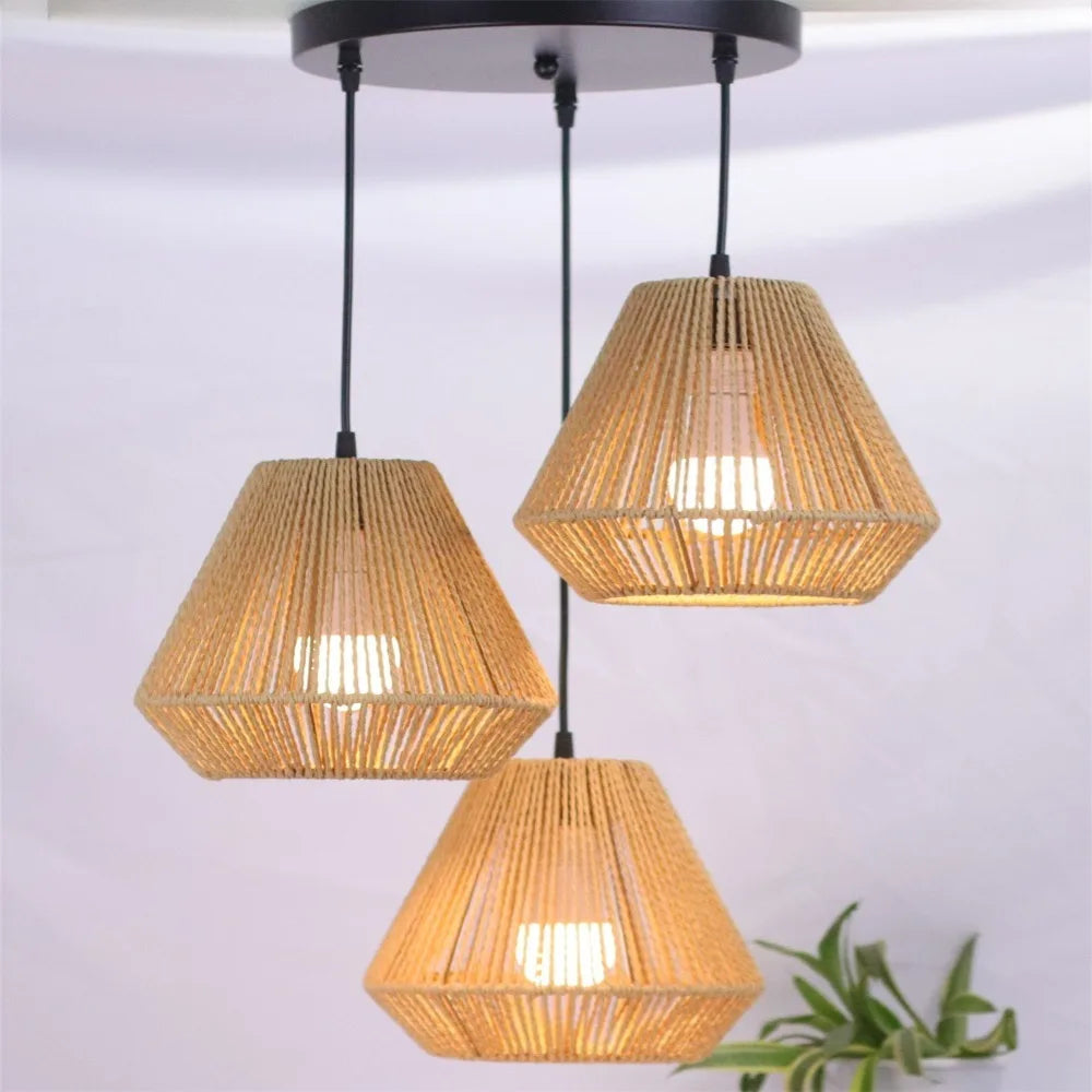 Boho Rattan Three Light Pendant