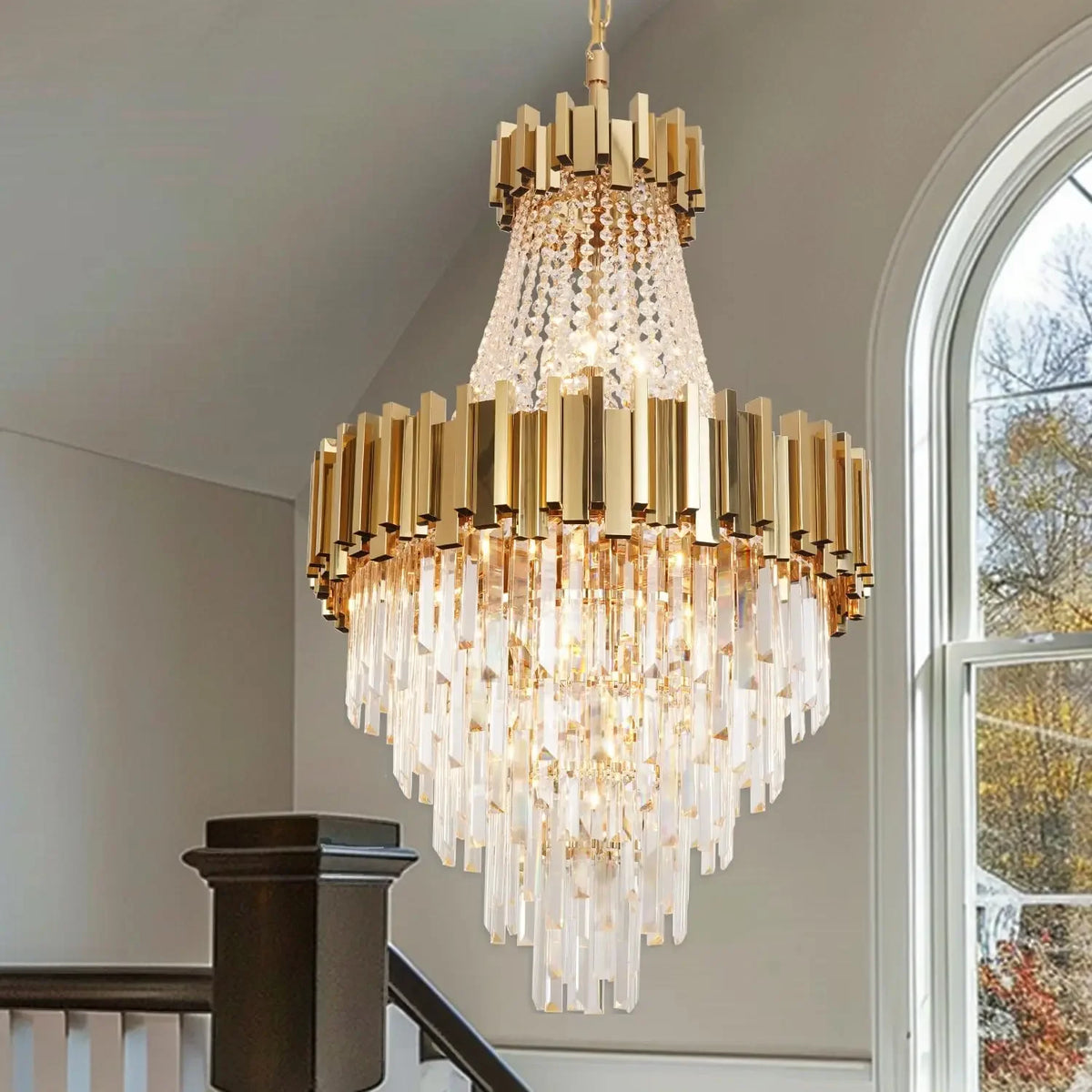 K9 crystal ceiling chandelier with gold plated hardware on iron