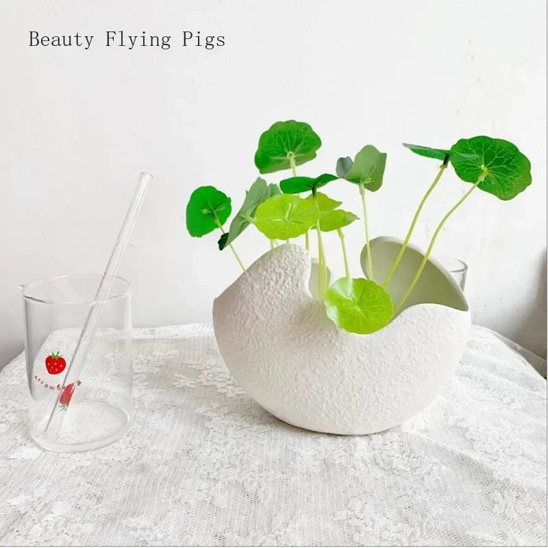 Nordic white ceramic egg shell vase flower pot home décor