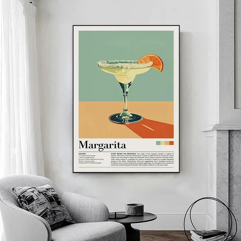 Retro Cafe Cocktail Cappuccino Canvas Wall Art
