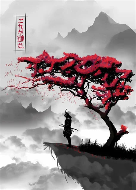 Japanese Samurai Warrior Abstract Canvas Wall Art