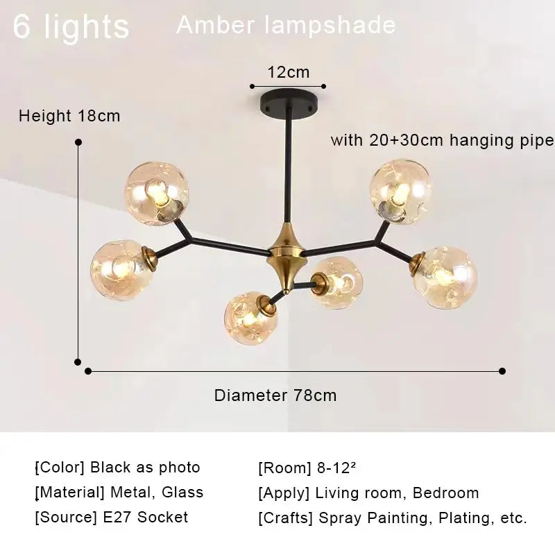 Fifteen light smoke grey glass ball chandelier in black iron