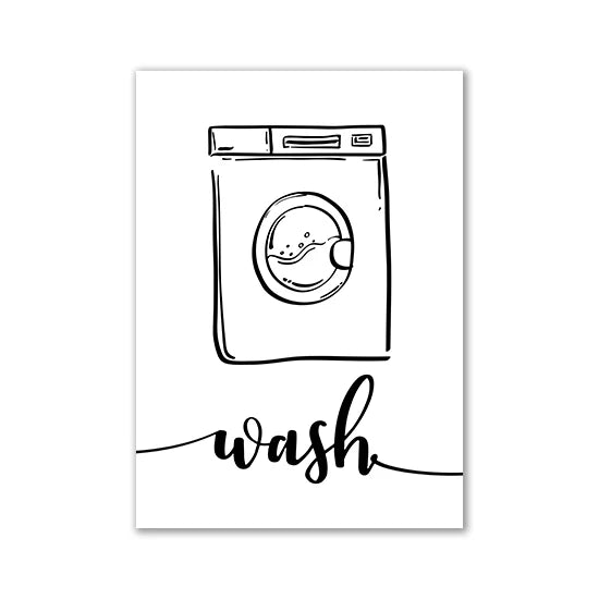 Minimalist Black White Stick Figure Laundry Canvas Art