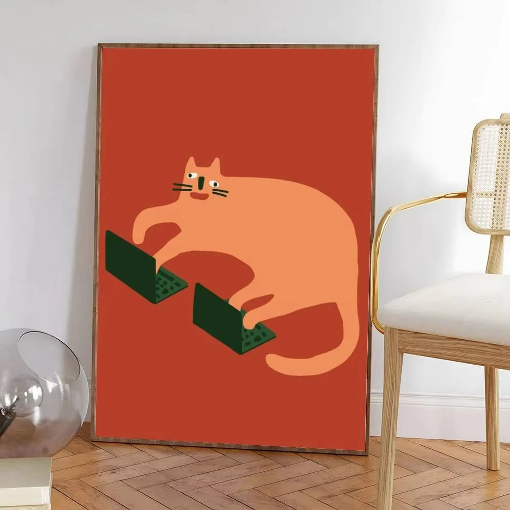 Colorful Cat Interior Canvas Wall Art