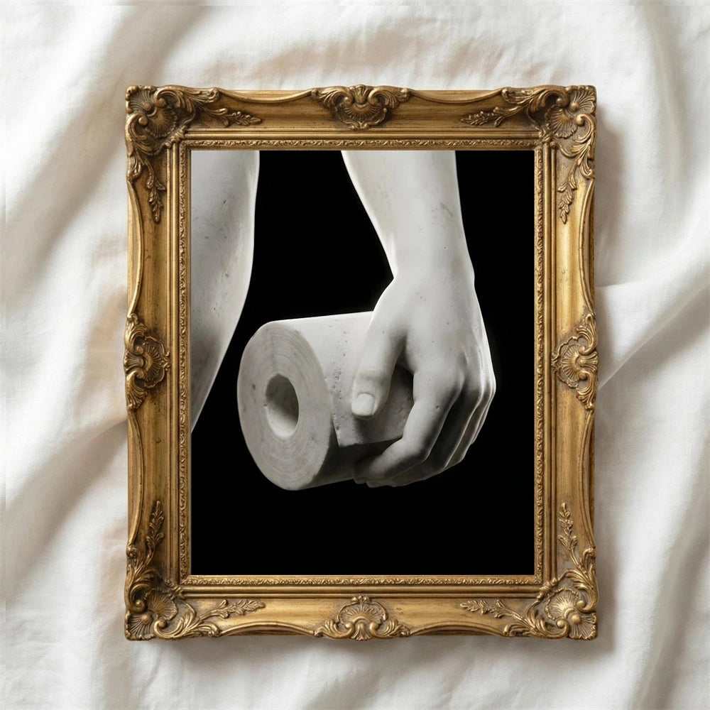 Altered Statue Humorous Bathroom Canvas Wall Art