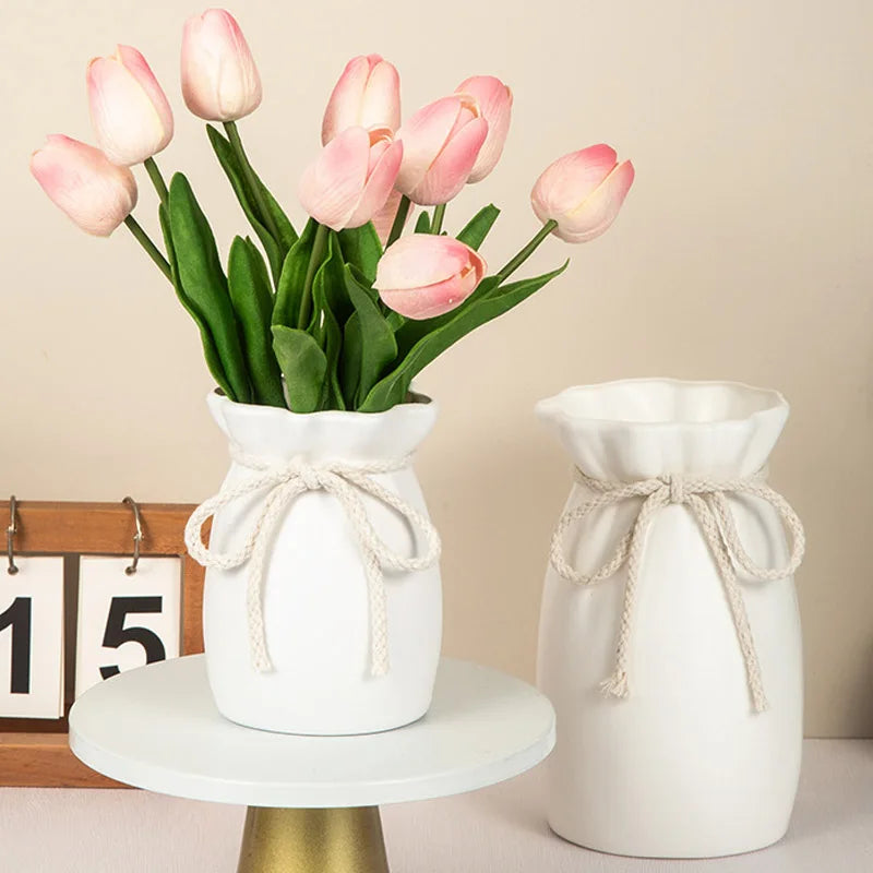 Bow design Nordic plastic vase small size on shelf