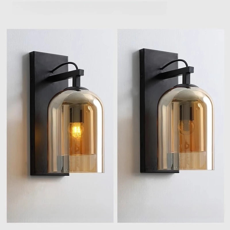 glass bathroom wall sconce, front view on white background