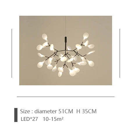 Heracleum style chandelier at 38.6 in across on a black iron frame