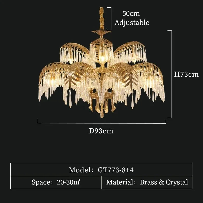 French classic crystal chandelier in a plated gold iron finish