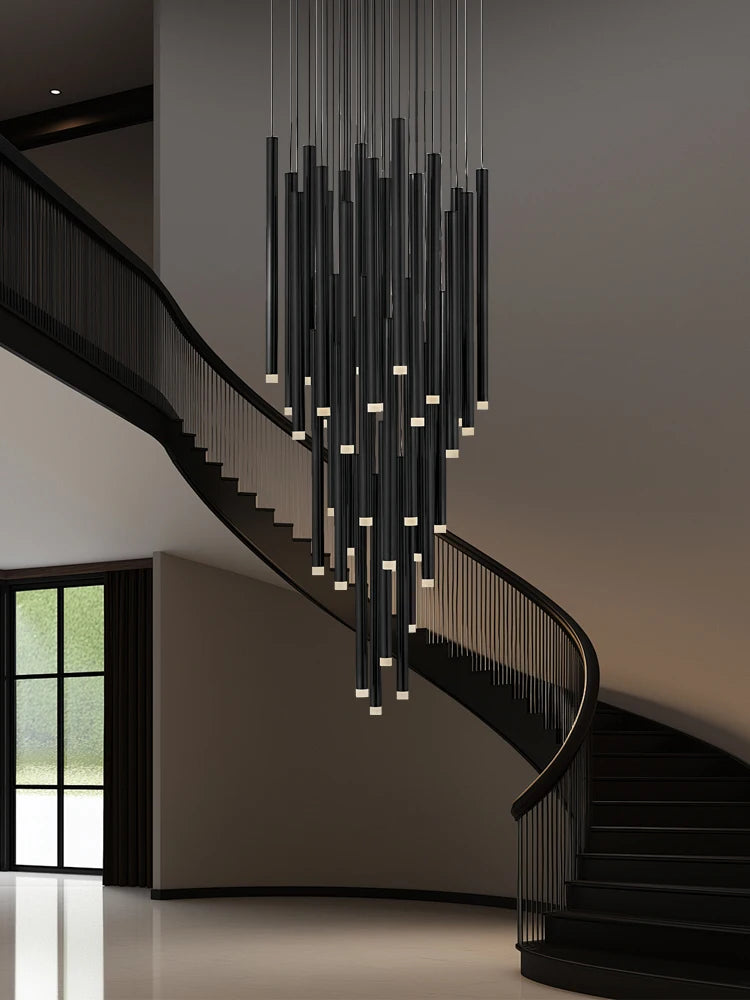 Forty two head acrylic rod chandelier with a 236.2 inch drop in black