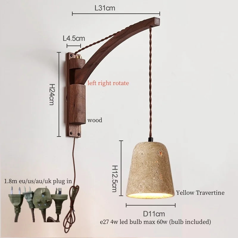 Wabi-Sabi Travertine Swing Arm Wall Sconce