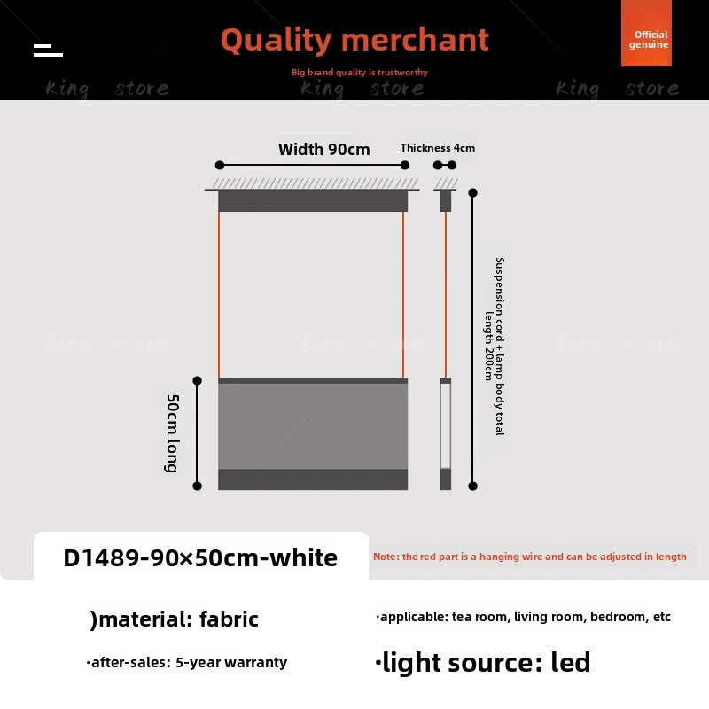 Cord hung fabric chandelier with LED bulbs included, 90 to 260V