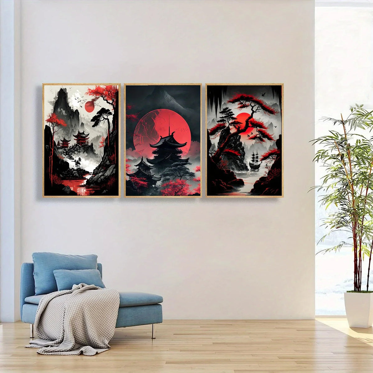 Japanese Ink Landscape 3-Piece Canvas Wall Art Set