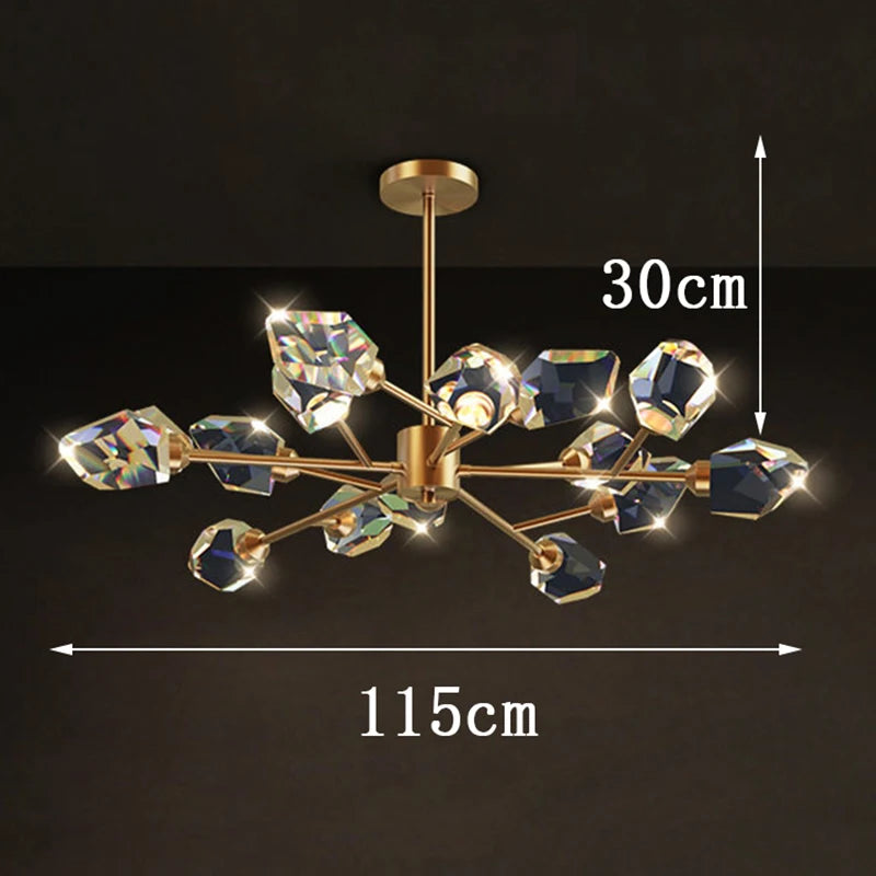 Black ironware linear chandelier with clear crystal drops and LED light source