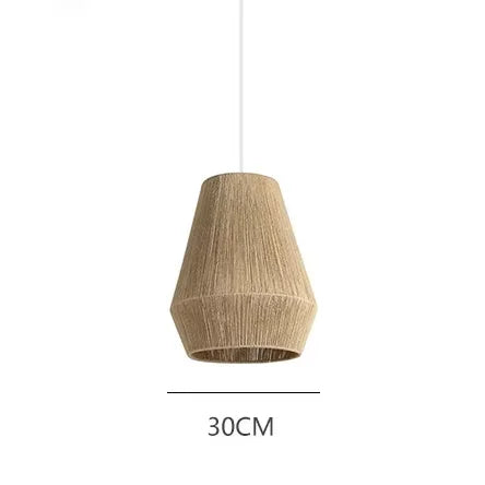 Bamboo lantern chandelier shade shown from below, open weave base