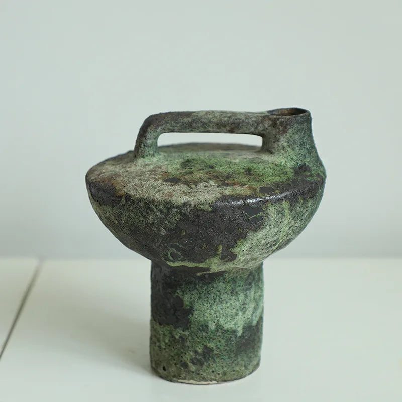Retro Wabi Sabi coarse ceramic vase Zen dry flower arrangement