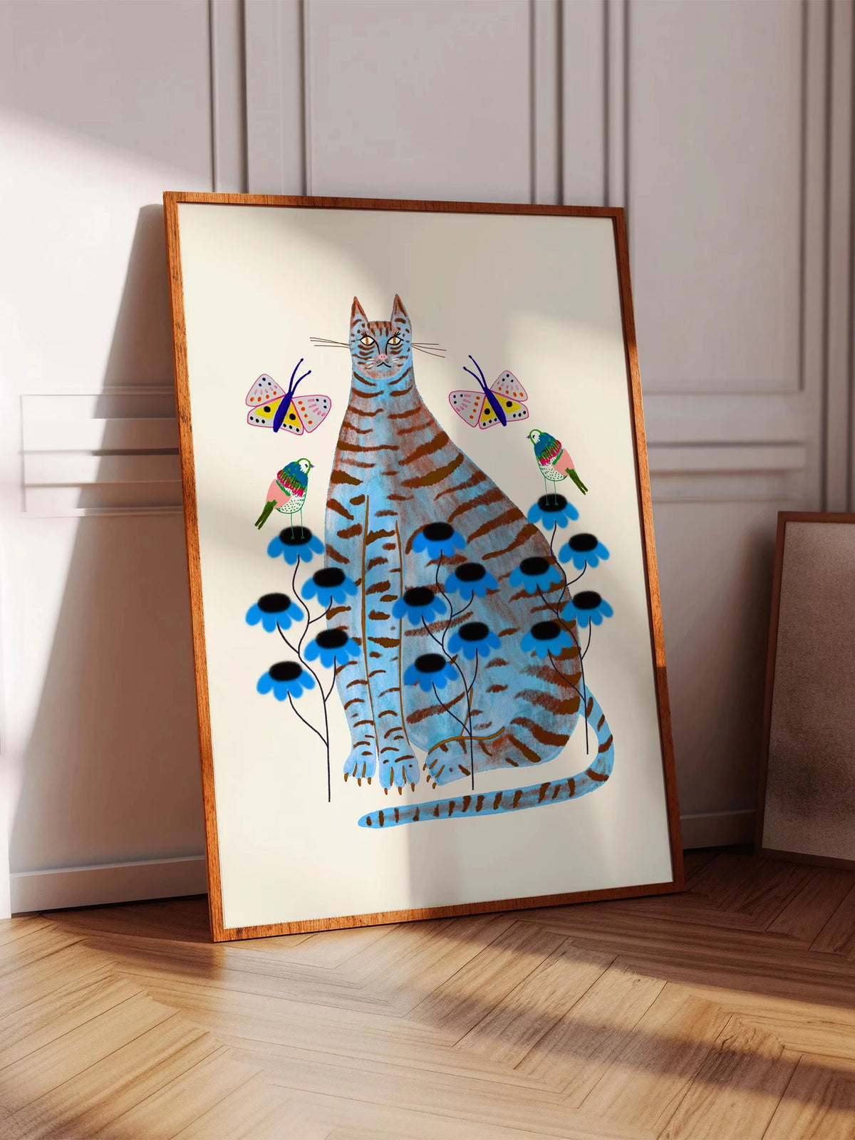 Abstract Whimsical Cat Canvas Wall Art Print