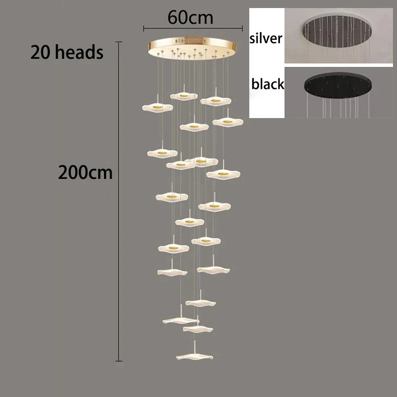 Thirty head cascade chandelier on a 27.6 in (70 cm) ironware canopy