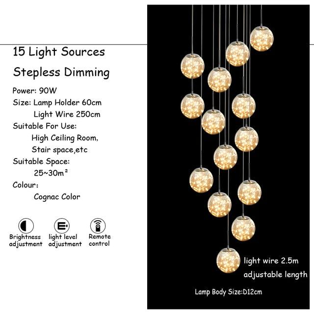 Iron and aluminum globe chandelier with warm white LED light output