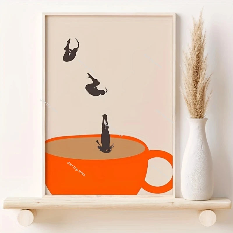 Coffee Lover Cartoon Animal Canvas Wall Art