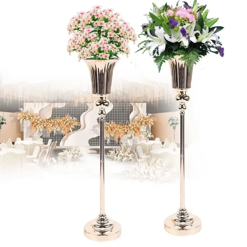 Silver luxury metal vase styled with white artificial flower arrangement for event display