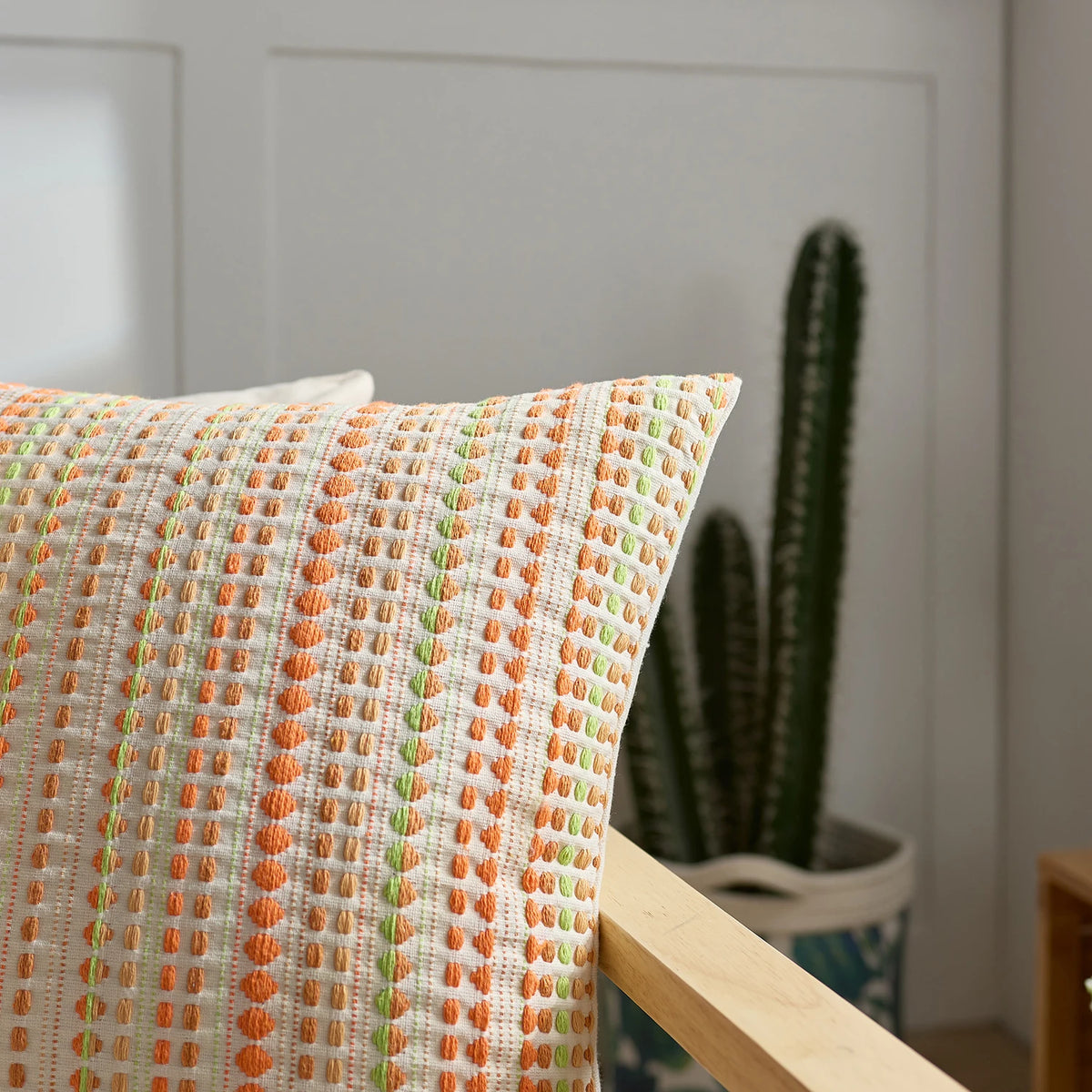 Yarn-Dyed Polka Dot Pillow Cover — styling detail