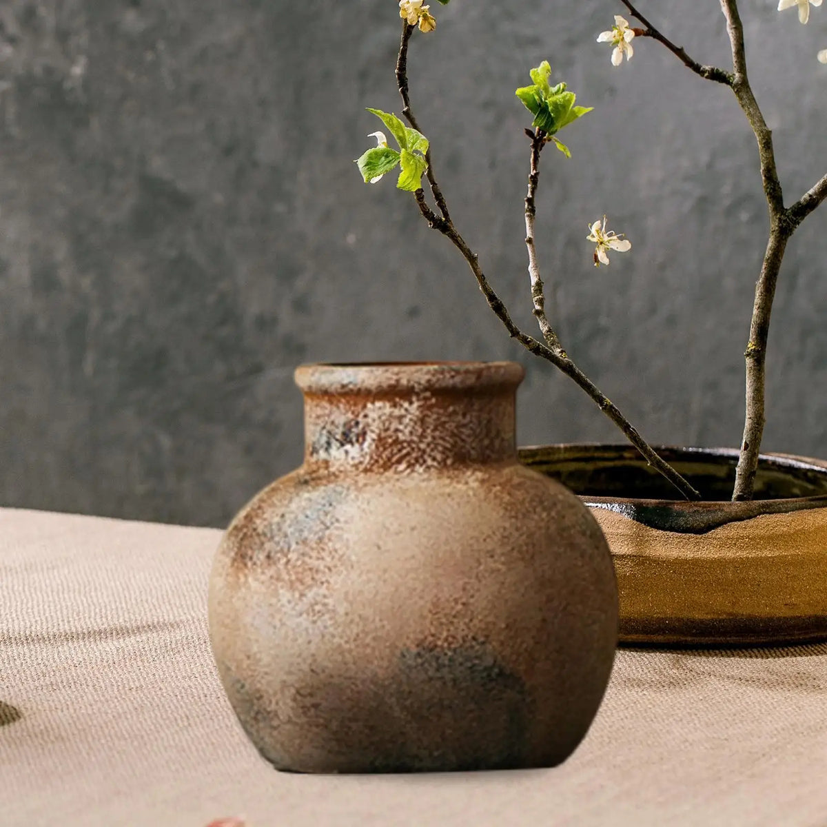 Rustic Wabi Sabi ceramic vase farmhouse fireplace living room
