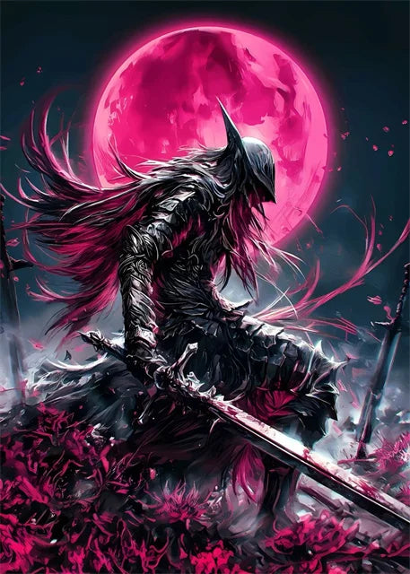 Japanese Samurai Warrior Abstract Canvas Wall Art