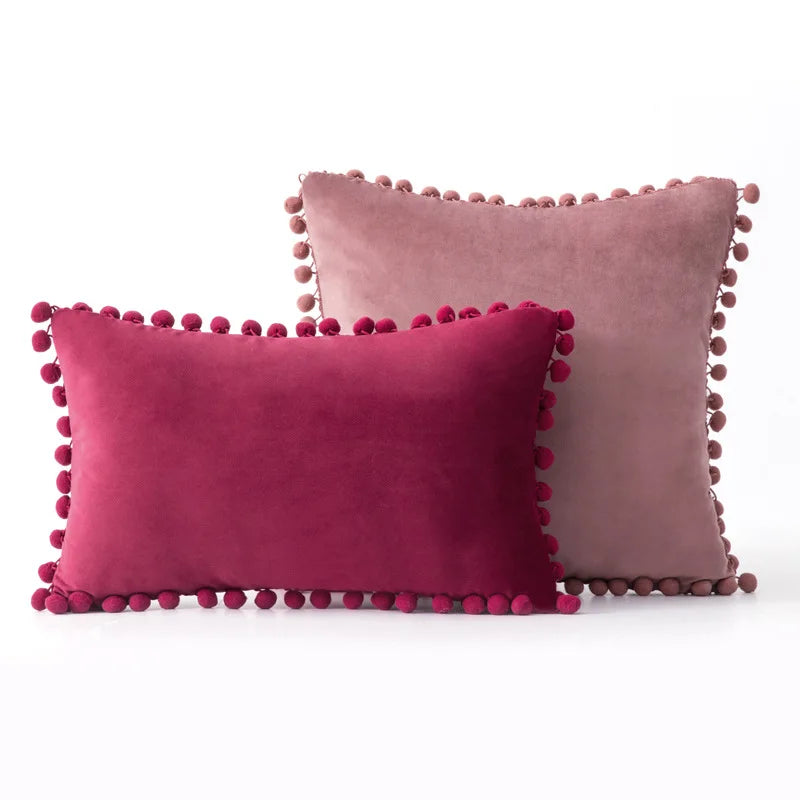 Velvet Pom-Pom Throw Pillow Cover
