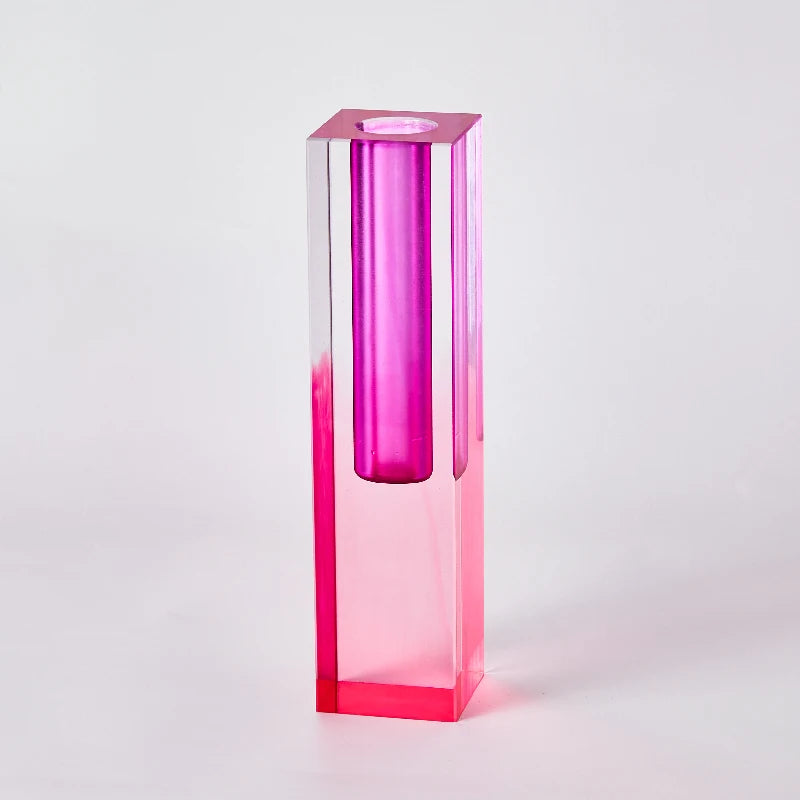 Side view of frosted acrylic pillar vase showing slender tall pillar silhouette shape