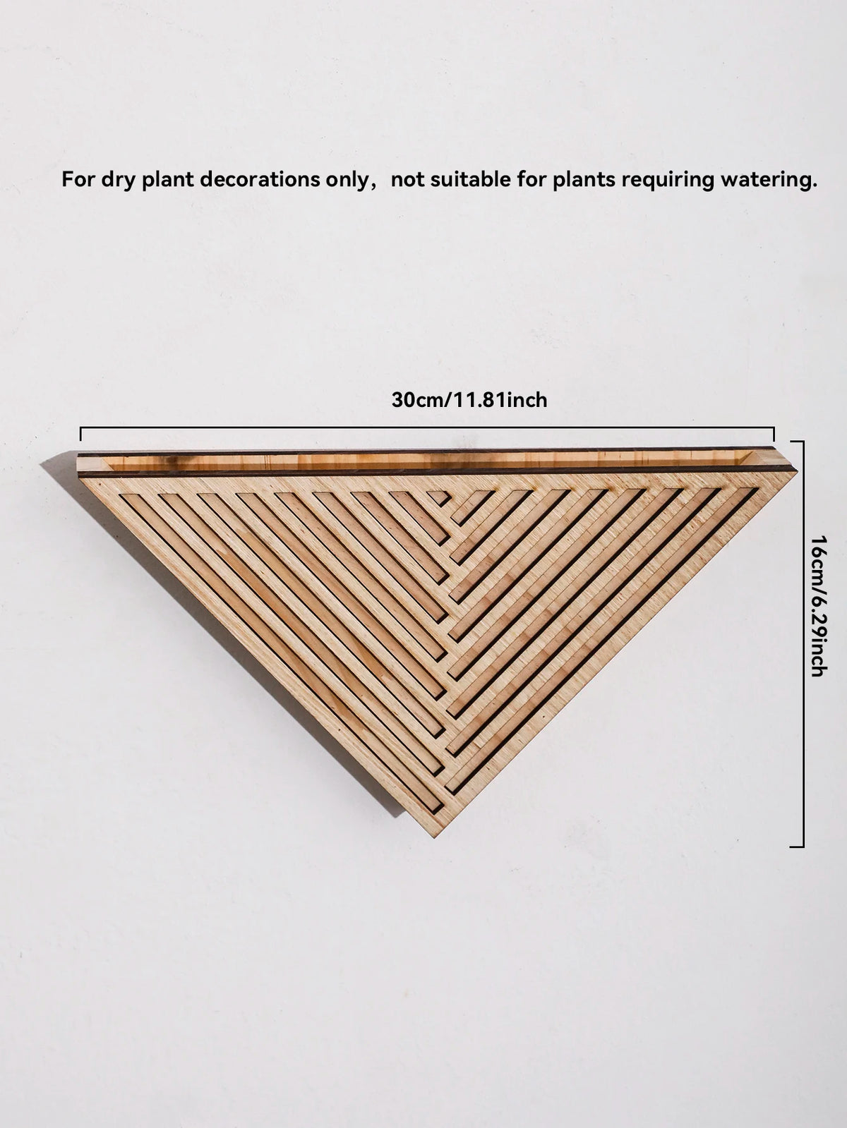 Side view of wooden geometric planter showing triangular form and depth