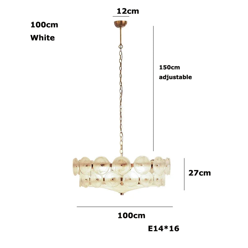 Orange and white glass chandelier at 31.5 in across, assembly required