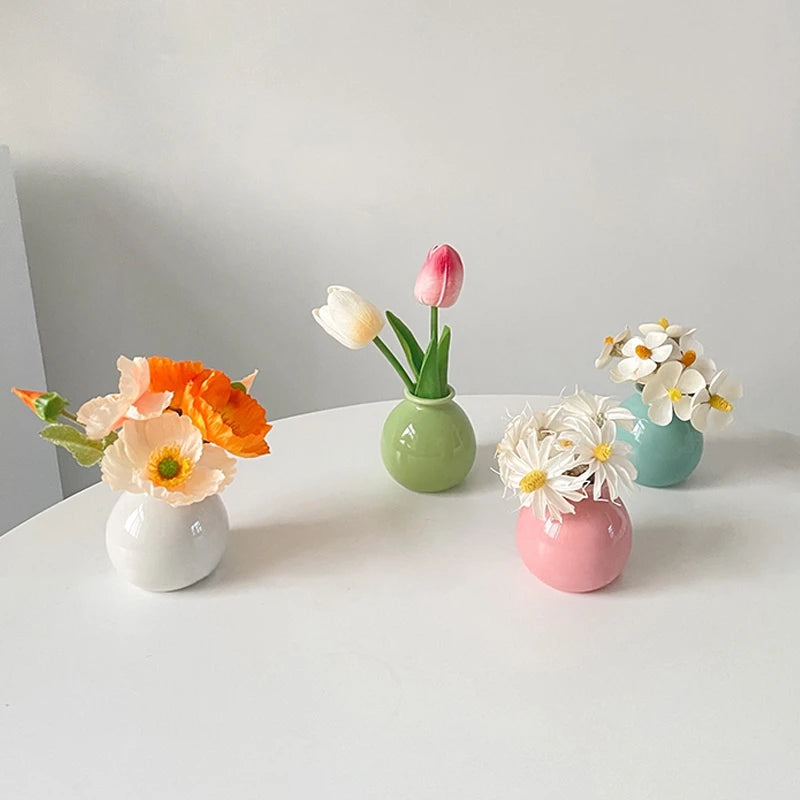 Six-piece ceramic mini vase set grouped for decor display