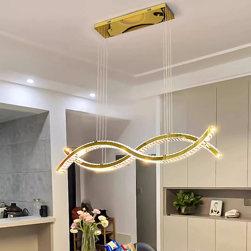 Crystal bar chandelier at 23.6 in length on an adjustable cord