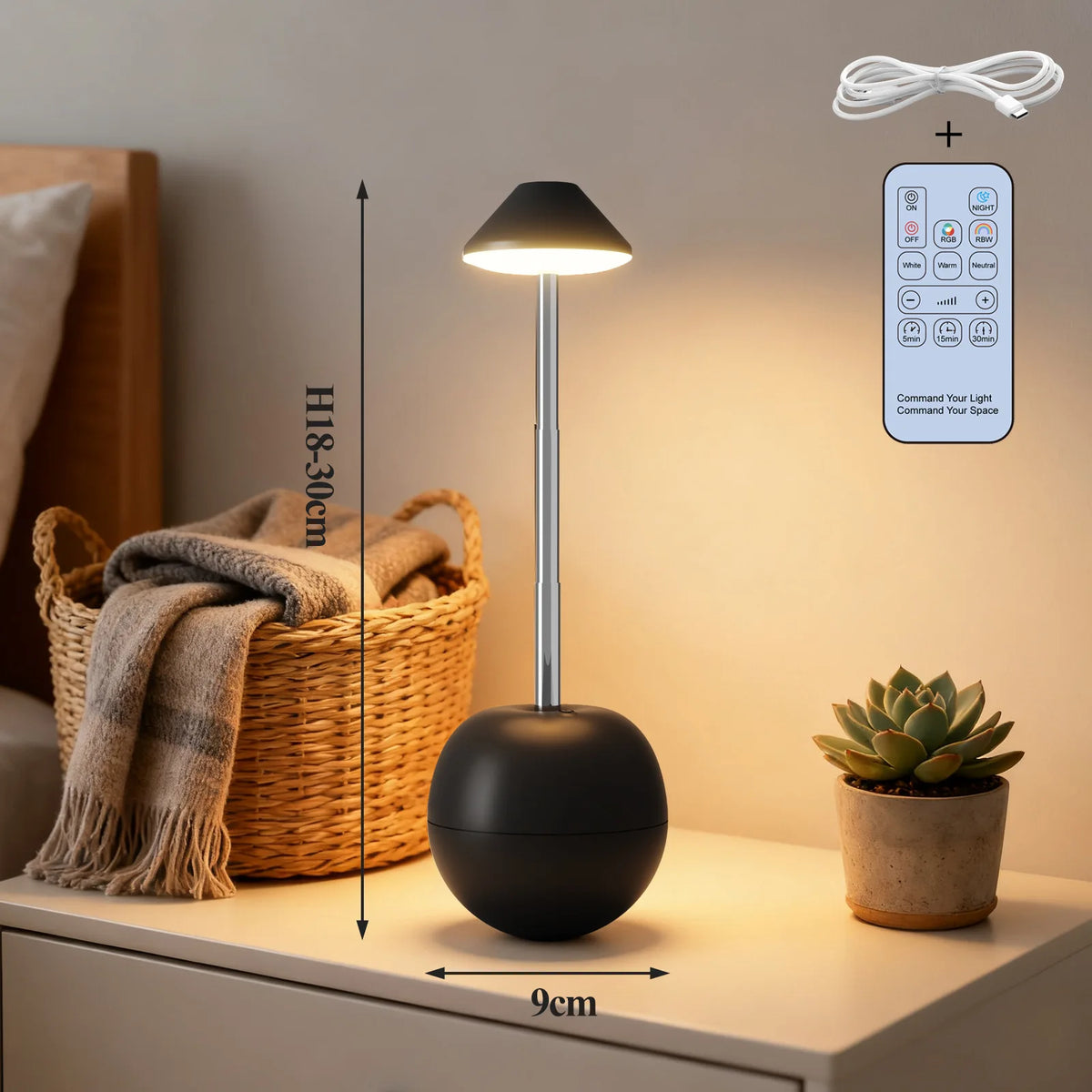 Green rechargeable table lamp side profile showing modern slim form