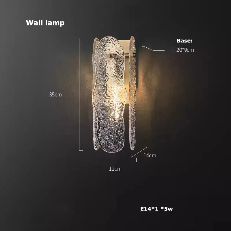 Rippled glass chandelier measuring 39.4 in (100 cm) in gold steel