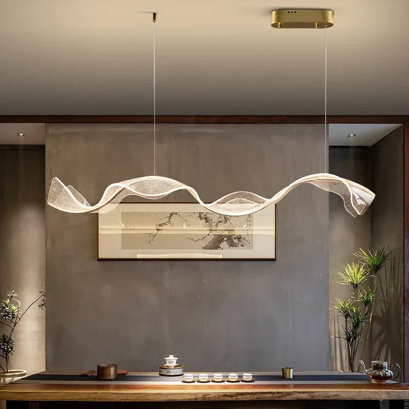 Black bodied Nordic wave acrylic chandelier on a metal frame